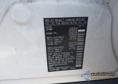 2018 Nissan Rogue Sv z USA, uszkodzony, nr VIN KNMAT2MT7JP512990